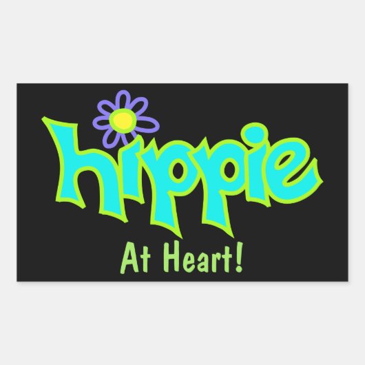 Hippie op Heart Turquoise Art op Black Custom Rechthoekige Sticker (Voorkant)