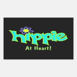 Hippie op Heart Turquoise Art op Black Custom Rechthoekige Sticker
