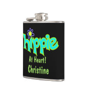 Hippie op Heart Turquoise Black Name Persoonlijk Heupfles (Links)