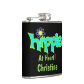 Hippie op Heart Turquoise Black Name Persoonlijk Heupfles (Rechts)