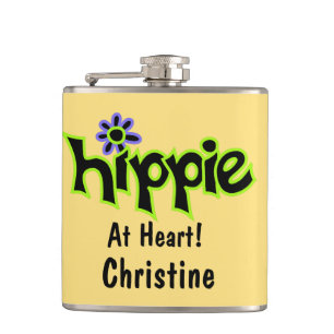 Hippie op Heart Yellow Art Name Persoonlijk Heupfles