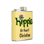 Hippie op Heart Yellow Art Name Persoonlijk Heupfles (Rechts)