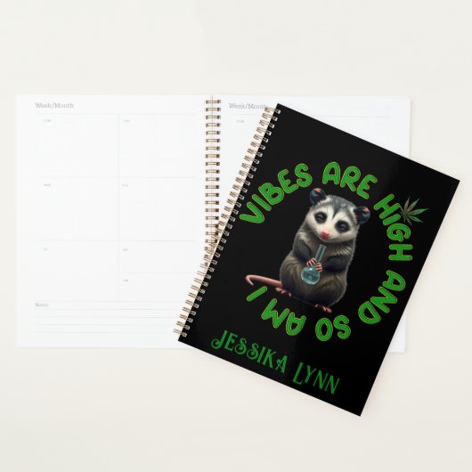 Hippie Opossum Stoned Vibes Funny Humor Custom Planner (Display)