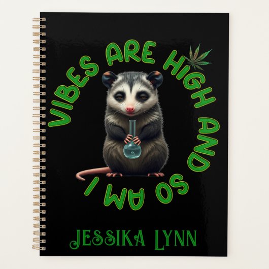 Hippie Opossum Stoned Vibes Funny Humor Custom Planner (Voorkant)