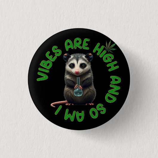Hippie Opossum Stoned Vibes Funny Humor Custom Ronde Button 3,2 Cm (Voorkant)