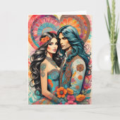 Hippie paar met psychedelische hart aankondiging (Voorkant)