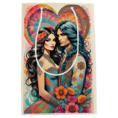 Hippie paar met psychedelische hart medium cadeauzakje (Voorkant)