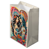 Hippie paar met psychedelische hart medium cadeauzakje (Achterkant Gekanteld)