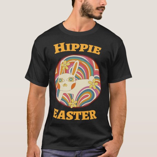 Hippie paasei jacht schattig 60 s gelukkig konijn t-shirt (Voorkant)