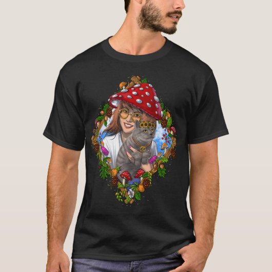 Hippie Paddenstoel Kat T-shirt (Voorkant)