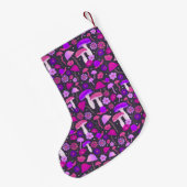 Hippie paddenstoelen Patroon Paars, roze en zwart Kleine Kerstsok (Achterkant (Hangend))