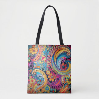 Hippie Paisley Neon Tote Bag