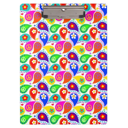 Hippie Paisley Peace Signs and Flowers Clipboard Klembord (Voorkant)