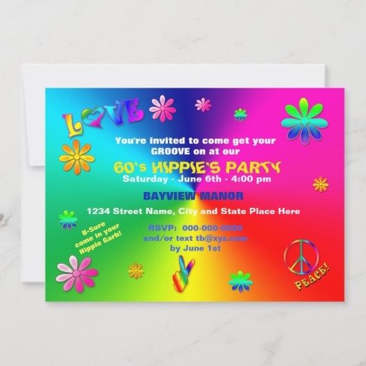 HIPPIE-PARTIJINVITATIE - 60-inch - levendige kleur Kaart (Achterkant)