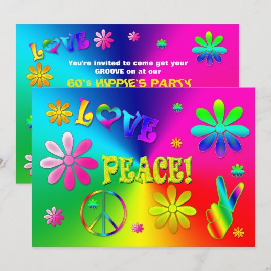 HIPPIE-PARTIJINVITATIE - 60-inch - levendige kleur Kaart (Voorkant / Achterkant)