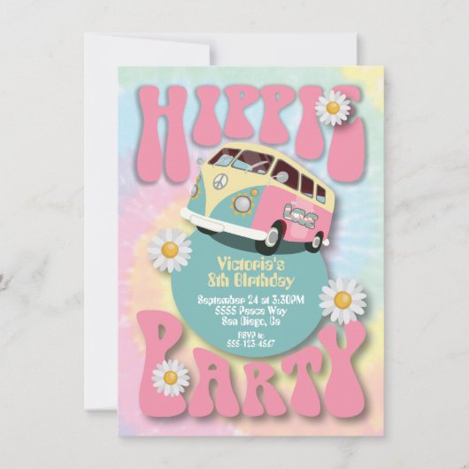 Hippie Party 1960's 's Gewaardeerde Uitnodiging ui (Voorkant)