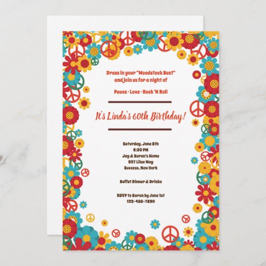 Hippie Party uitnodiging (Voorkant / Achterkant)