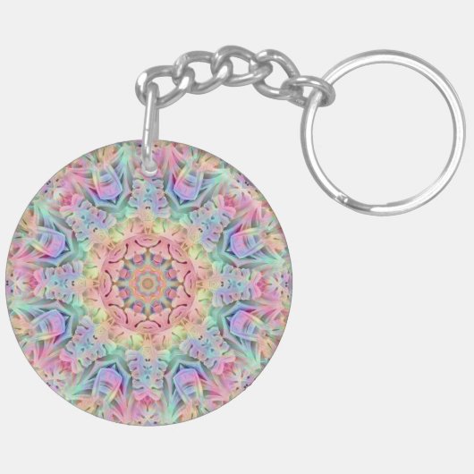 Hippie Pastel Colors  Fractal Kaleidoscope Sleutelhanger (Achterkant Links)