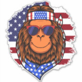 Hippie Patriottisch 4 Juli Bigfoot Sticker (Voorkant)