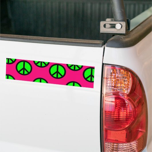 Hippie-patroon van hot-roze Neon Green Peace Sign Bumpersticker (Op Truck)