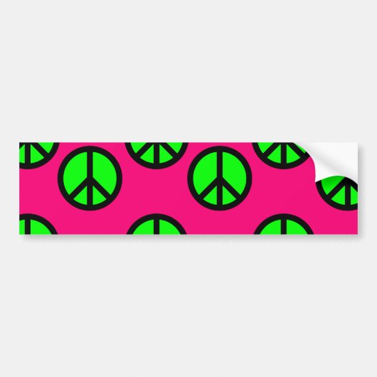 Hippie-patroon van hot-roze Neon Green Peace Sign Bumpersticker (Voorkant)
