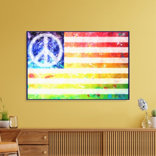 Hippie Peace Freak Flag Art Canvas Afdruk (Insitu (Woonkamer))