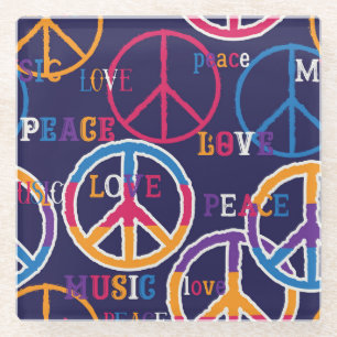 Hippie Peace: Levendig symboolontwerp. Glazen Onderzetter