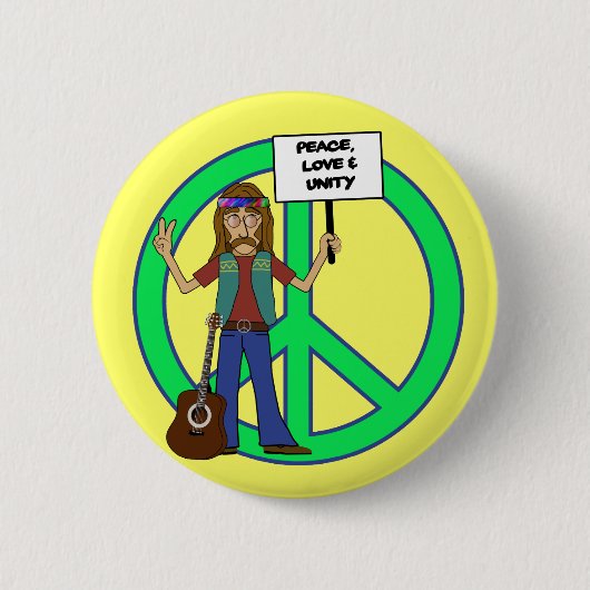 Hippie Peace Love and Unity Ronde Button 5,7 Cm (Voorkant)