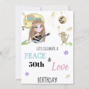 * Hippie Peace & Love Camping Glitter Birthday  Kaart