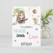 * Hippie Peace & Love Camping Glitter Verjaardag Kaart (Staand voorkant)