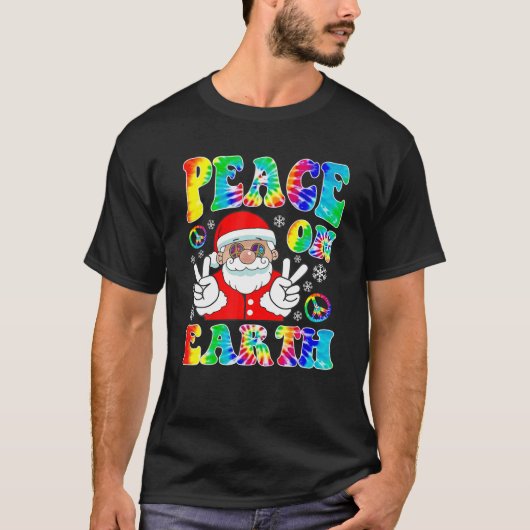Hippie Peace on Earth Boho kerstkerstman P T-shirt (Voorkant)