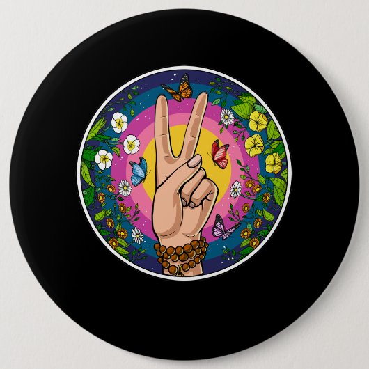 Hippie Peace Ronde Button 6,0 Cm (Voorkant)