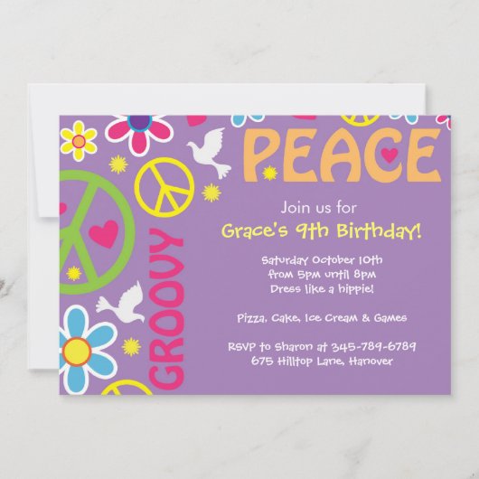 Hippie, Peace Sign, 60-thema, partijuitnodigingen Kaart (Voorkant)