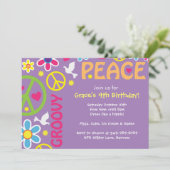 Hippie, Peace Sign, 60-thema, partijuitnodigingen Kaart (Staand voorkant)