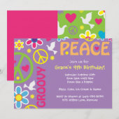 Hippie, Peace Sign, 60-thema, partijuitnodigingen Kaart (Voorkant / Achterkant)