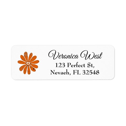 Hippie Peace Sign Flower Sinaasappel Distressed Lo Etiket (Voorkant)