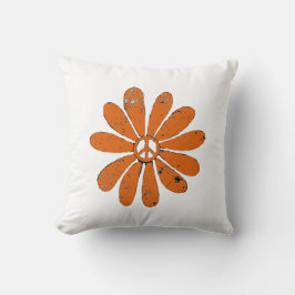 Hippie Peace Sign Flower Sinaasappel Distressed Lo Kussen