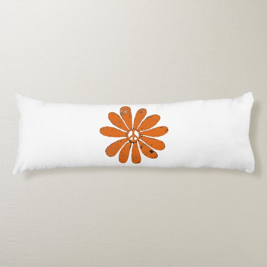 Hippie Peace Sign Flower Sinaasappel Distressed Lo Lichaamskussen (Voorkant)