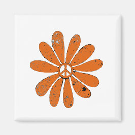 Hippie Peace Sign Flower Sinaasappel Distressed Lo Magneet