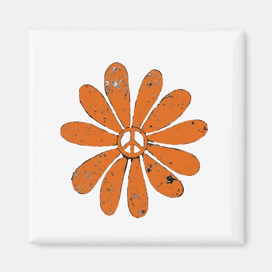 Hippie Peace Sign Flower Sinaasappel Distressed Lo Magneet (Voorkant)