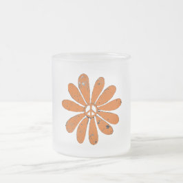 Hippie Peace Sign Flower Sinaasappel Distressed Lo Matglas Koffiemok