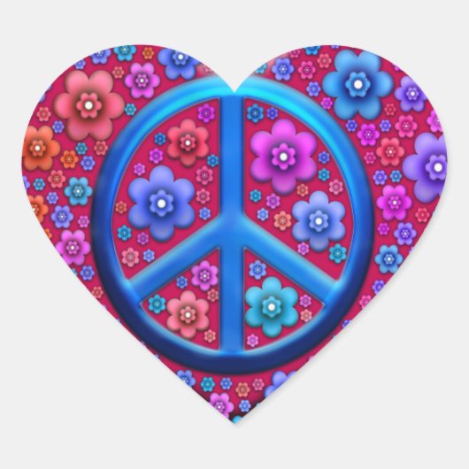 Hippie Peace Sign Hart Sticker (Voorkant)