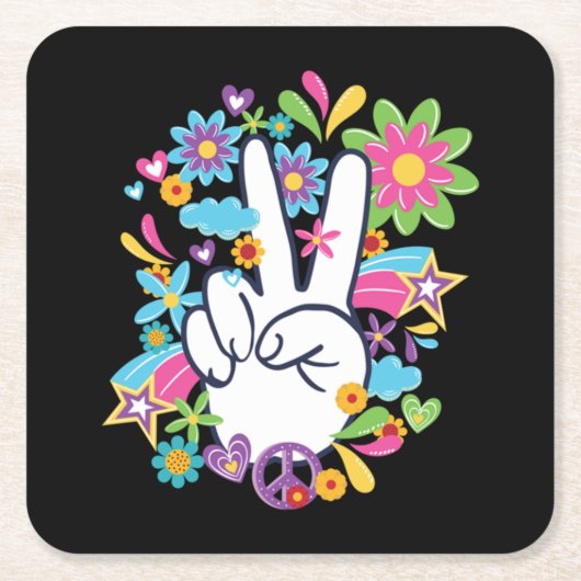 Hippie Peace Signs Kartonnen Onderzetters (Voorkant)