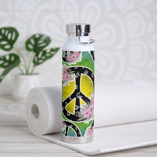 Hippie Peace Tie Dye Flowers Tumbler Bottle Waterfles (Yoga)