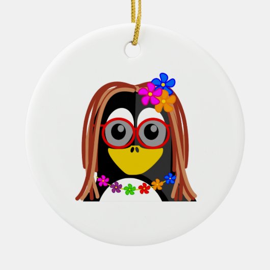 Hippie Penguin Keramisch Ornament (Voorkant)