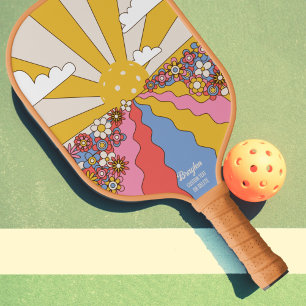 Hippie "Pickleball" Sunset, Colorful Retro Custom Pickleball Paddle