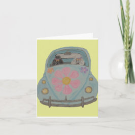Hippie Poedels in hun Flower Child Liefdesauto