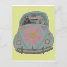 Hippie Poedels in hun Flower Child Liefdesauto Briefkaart