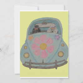 Hippie Poedels in hun Flower Child Liefdesauto Kaart