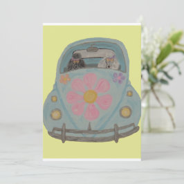 Hippie Poedels in hun Flower Child Liefdesauto Kaart